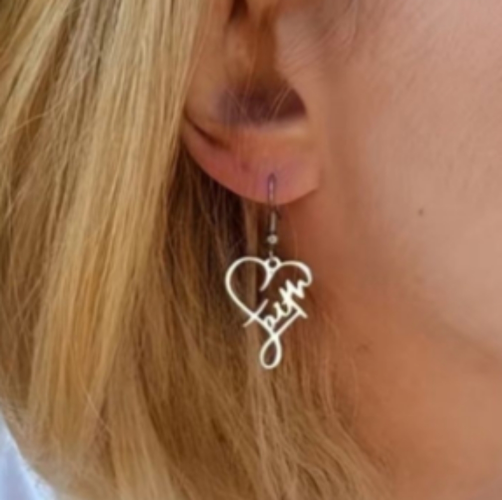 New Open Heart Faith Dangle Earrings